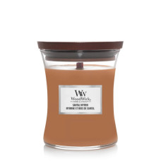 Woodwick Mini Santal Myrrh - Ароматична свічка з нотами червоного дерева, евкаліпта та амбри Woodwick Mini Santal Myrrh - Ароматична свічка з нотами червоного дерева, евкаліпта та амбри