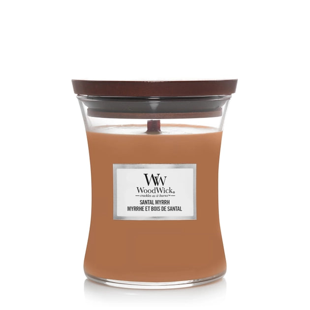 Woodwick Mini Santal Myrrh - Ароматична свічка з нотами червоного дерева, евкаліпта та амбри Woodwick Mini Santal Myrrh - Ароматична свічка з нотами червоного дерева, евкаліпта та амбри