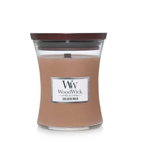 Ароматична свічка з ароматом молока і спецій Woodwick Medium Golden Milk 275 г - фото №1 Ароматична свічка з ароматом молока і спецій Woodwick Medium Golden Milk 275 г - фото №1