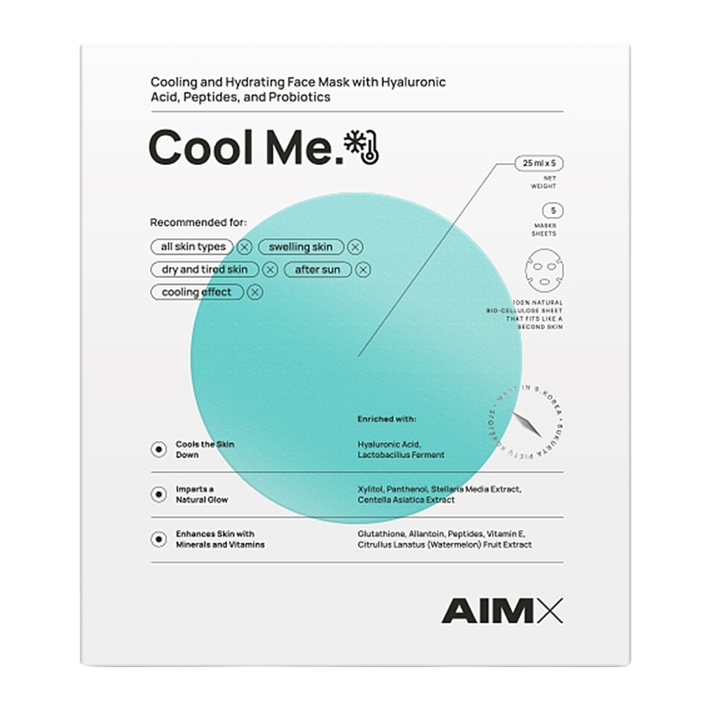 AIMX Cool Me Cooling Face Mask With Hyaluronic Acid Peptides And Probiotics C 5*25ml - Охолоджуюча маска - фото №6 AIMX Cool Me Cooling Face Mask With Hyaluronic Acid Peptides And Probiotics C 5*25ml - Охолоджуюча маска - фото №6