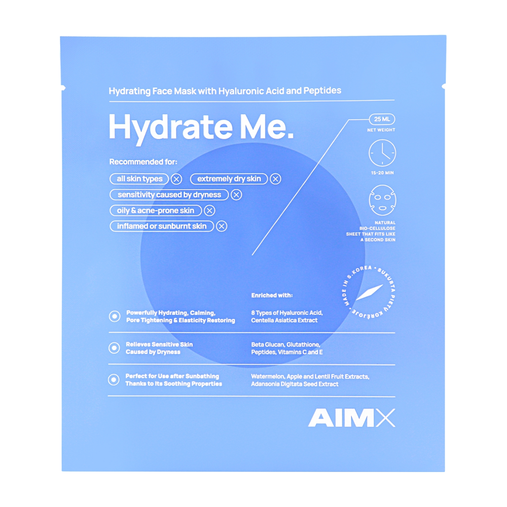 AIMX Hydrate Me Moisturizing Face Mask With Peptides 5*25ml - Зволожуюча маска - фото №1 AIMX Hydrate Me Moisturizing Face Mask With Peptides 5*25ml - Зволожуюча маска - фото №1