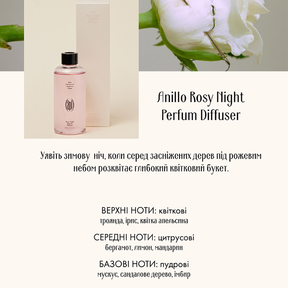 ANILLO Rosy Night Perfum Diffuser 200ml - Парфюмированный диффузор - фото №1 ANILLO Rosy Night Perfum Diffuser 200ml - Парфюмированный диффузор - фото №1