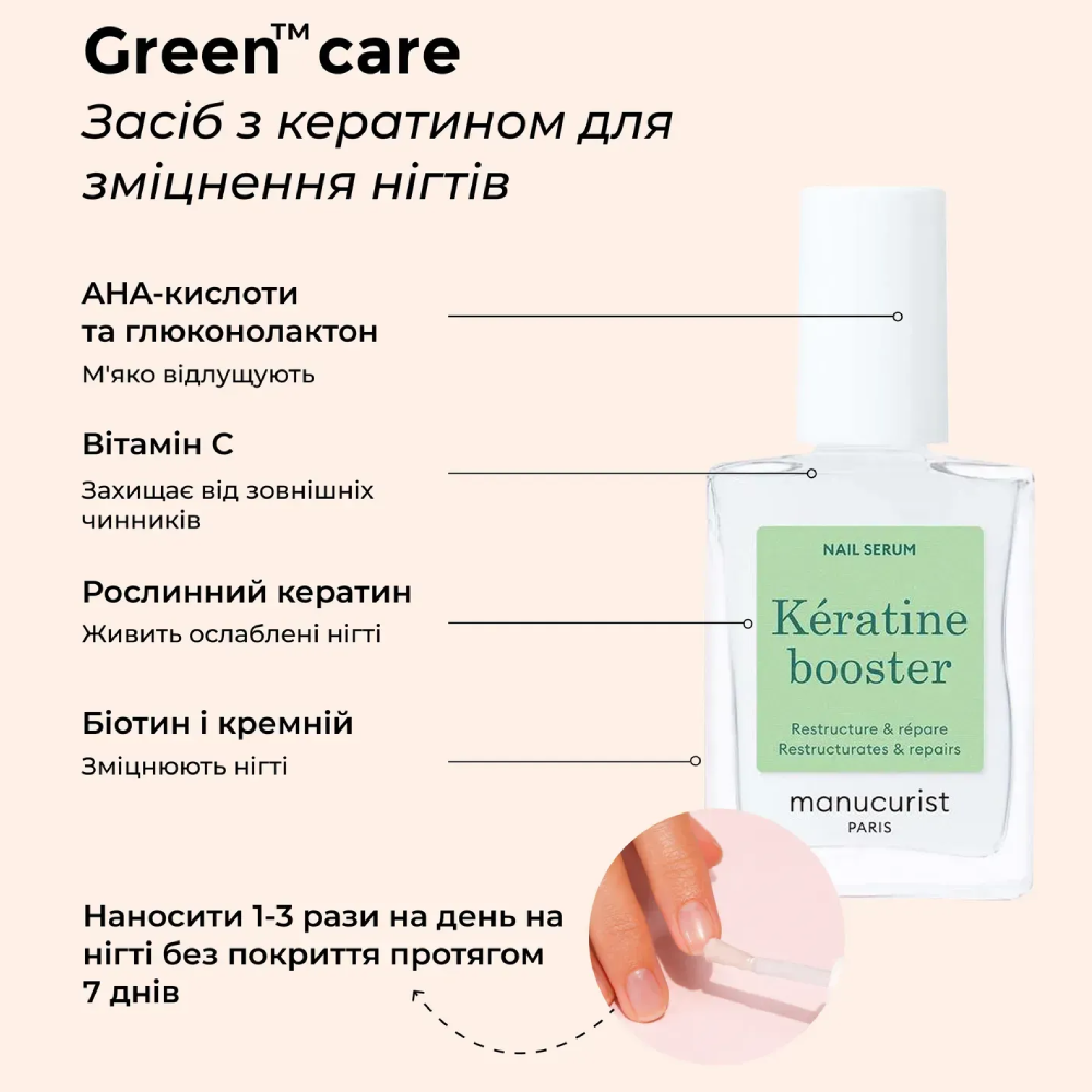 MANUCURIST Kératine Booster 15ml - Засіб з кератином для зміцнення нігтів - фото №1